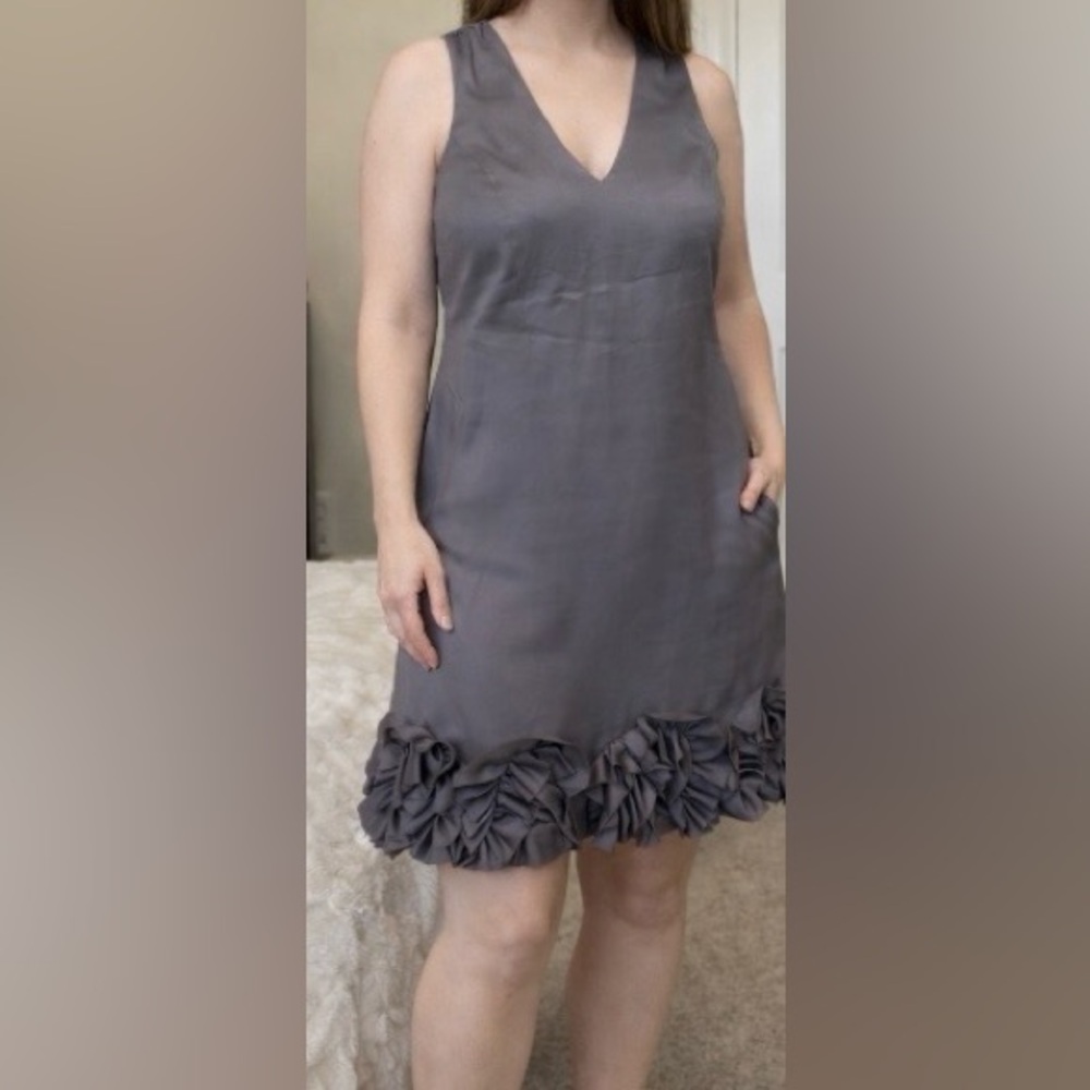 Gray Sleeveless Dress with Ruffle Hem